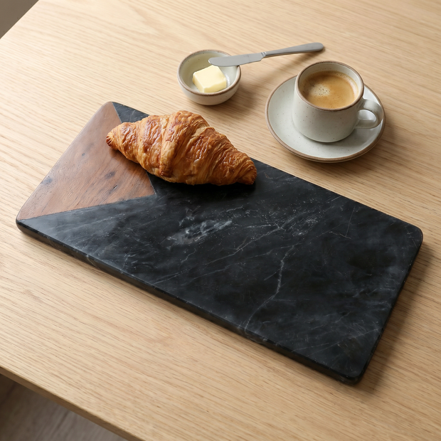 Black Marble Wood Serving Board