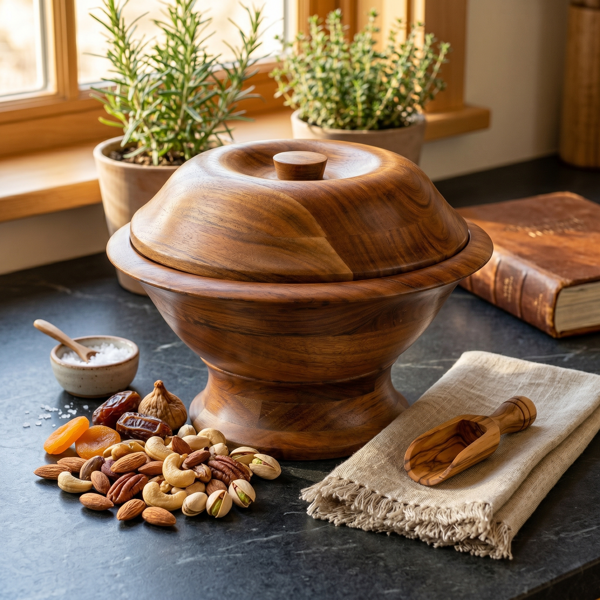 RegalHaven Wooden Storage Bowl with Lid