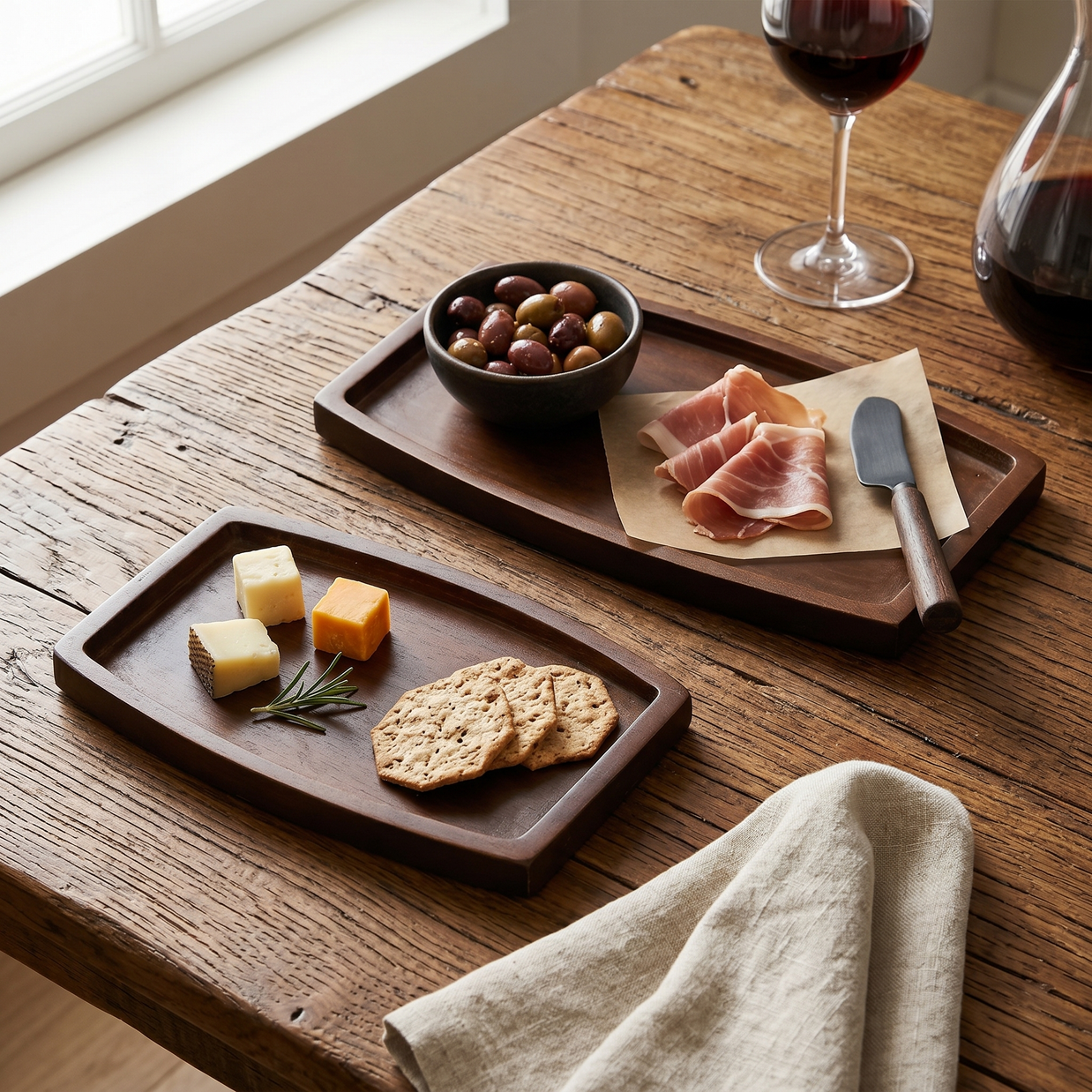 WalnutEdge Wooden Tray Set ( Set Of Two )