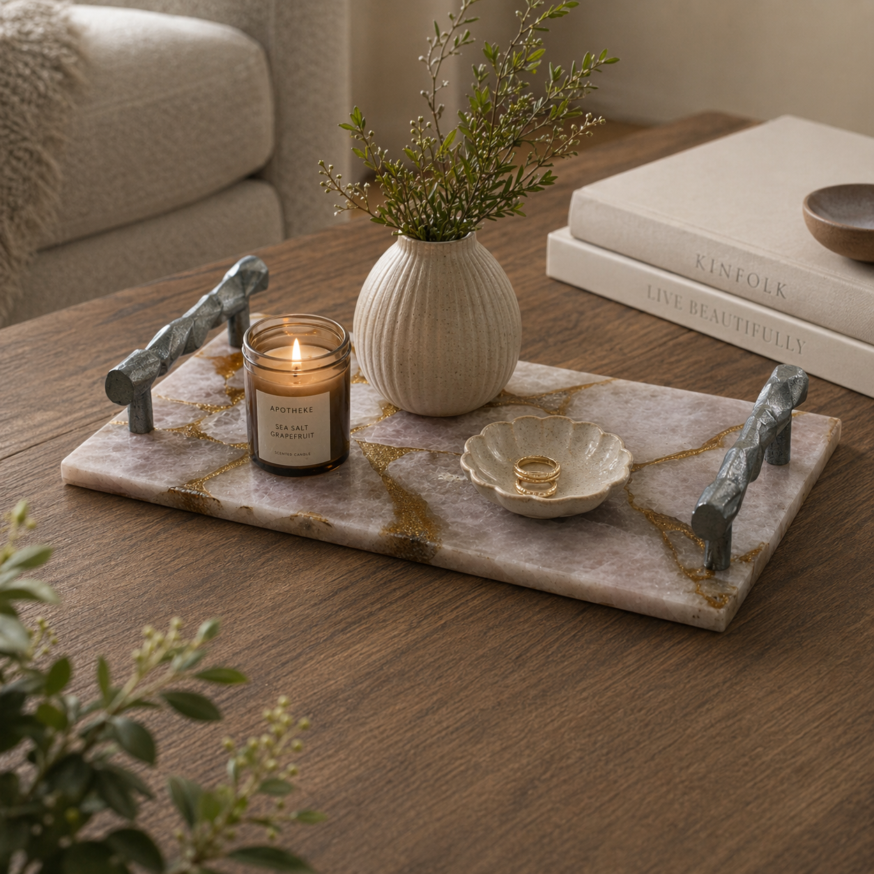 GoldenVein Stone Display Tray