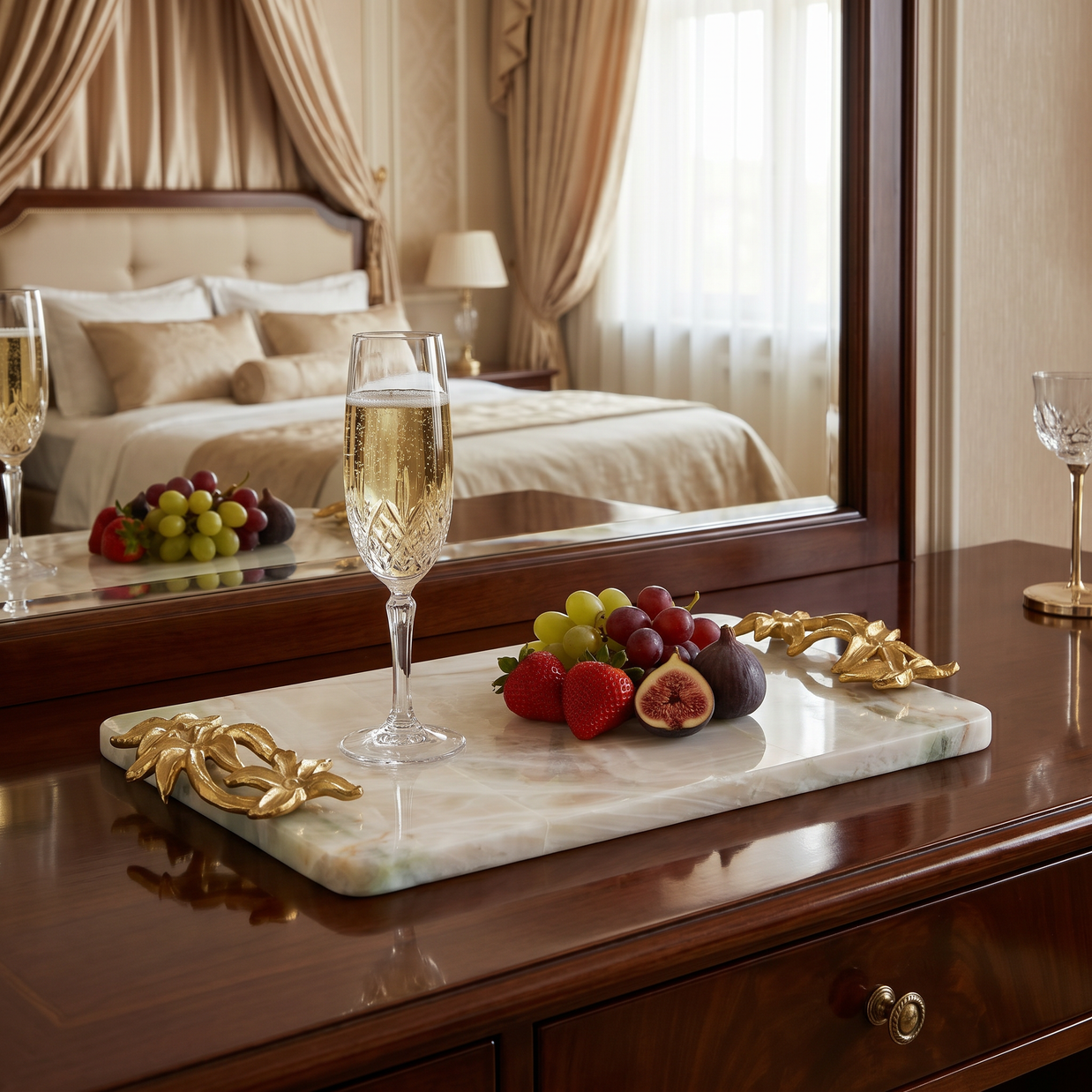 Luxury Marble Serving Tray with Decorative Handles