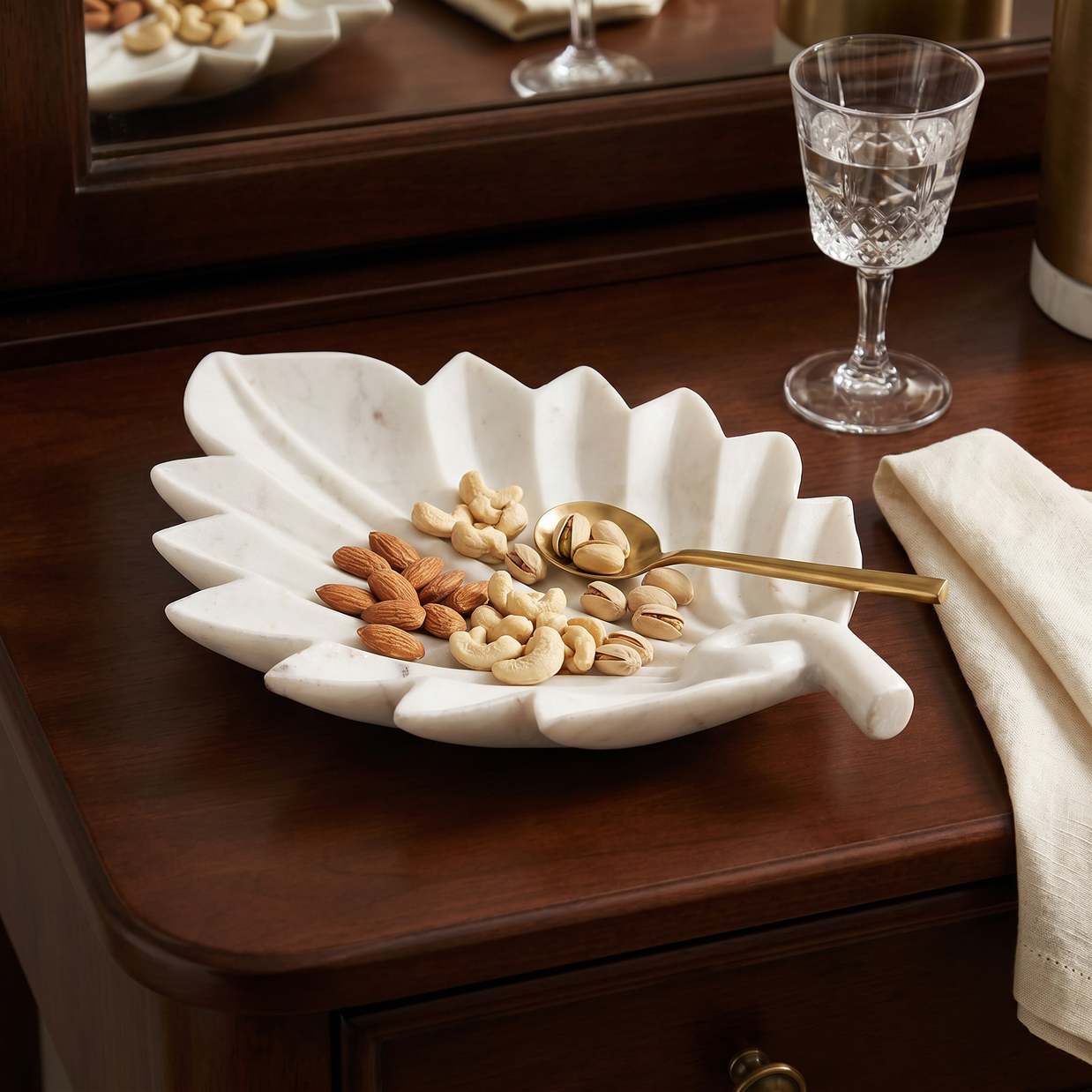 Sculpted Marble Leaf Platter