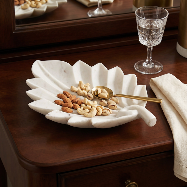 Sculpted Marble Leaf Platter