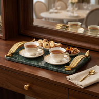 Green Marble Serving Tray with Gold Leaf Handles