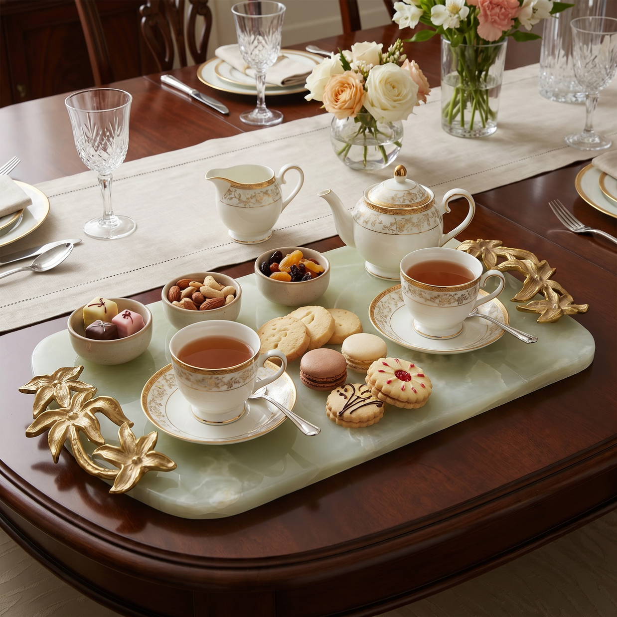 Onyx Marble Serving Tray with Gold Handles