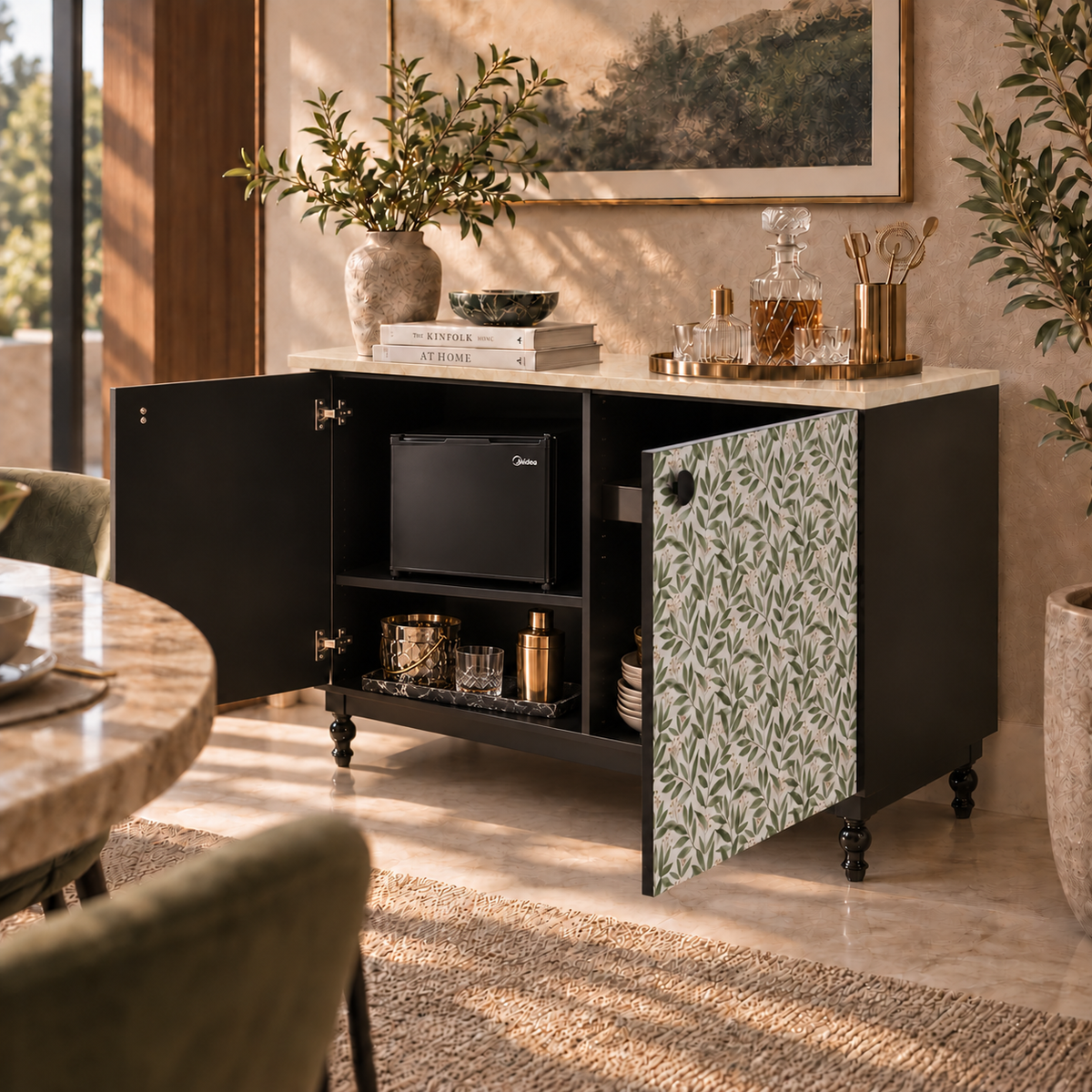 Verdura Bar Cabinet – Botanical Green & Marble Top