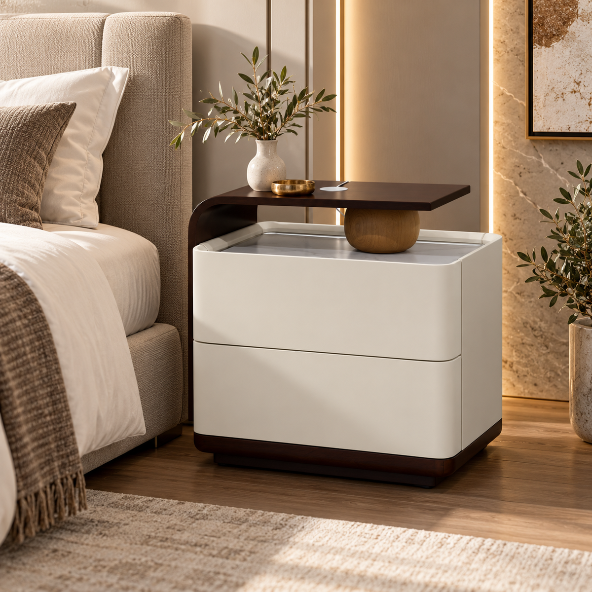 Avelisse Ivory & Walnut Nightstand