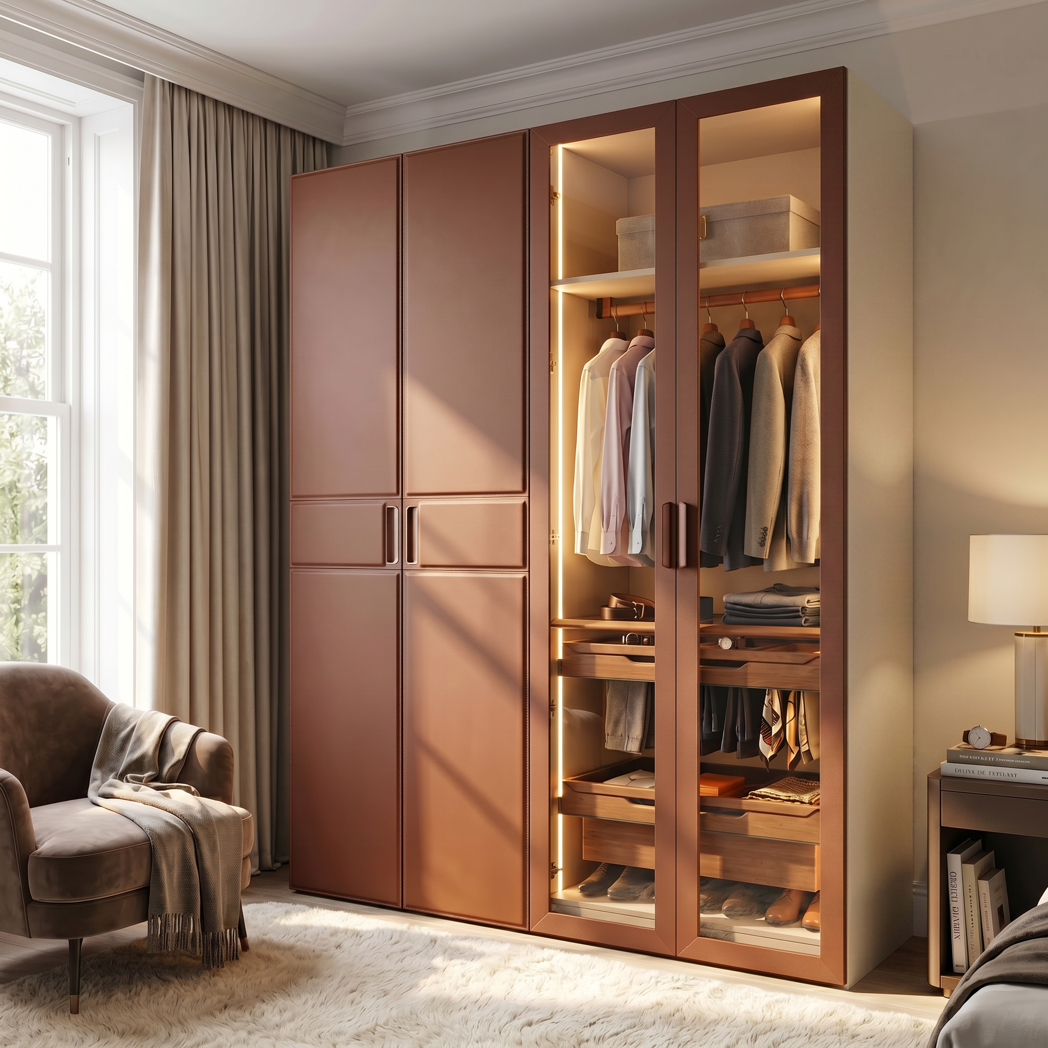 Verona Leather-Wrapped Glass Wardrobe