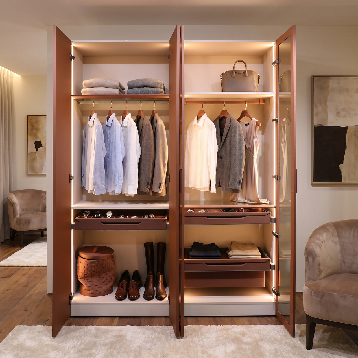 Verona Leather-Wrapped Glass Wardrobe