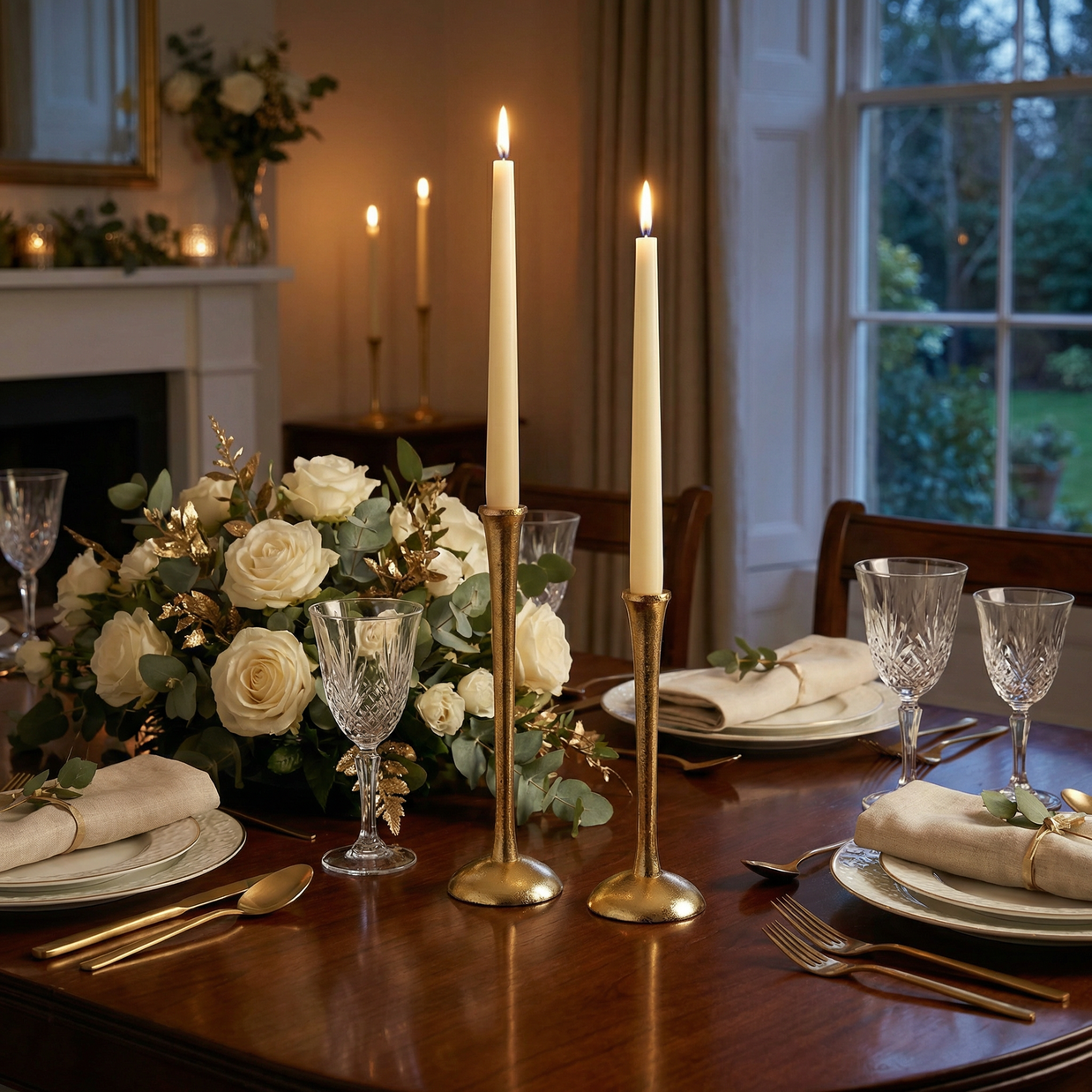 Sleek Stem Brass Candle Stand Set