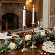 Classic Chalice Beaded Brass Candle Stand Set