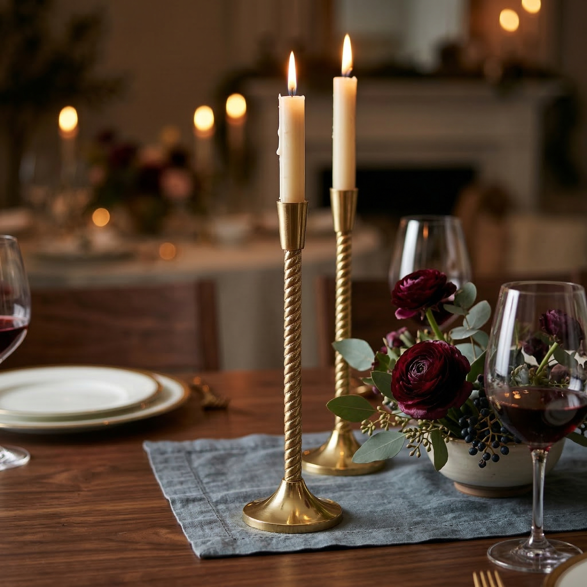 Classic Rope Pattern Gold Candle Holder