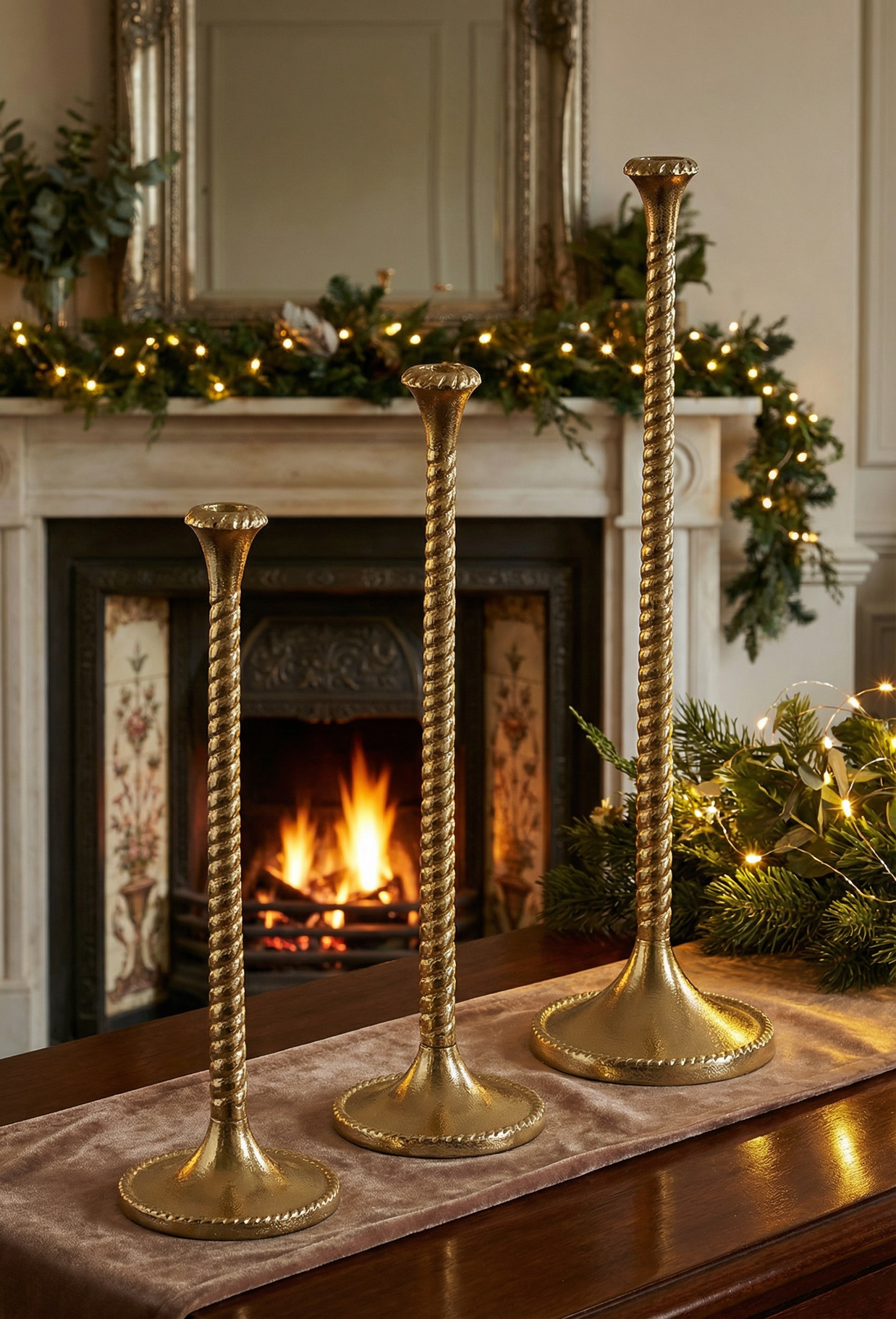 Twisted Stem Gold Candle Holder Set