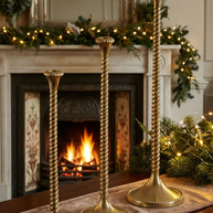 Twisted Stem Gold Candle Holder Set