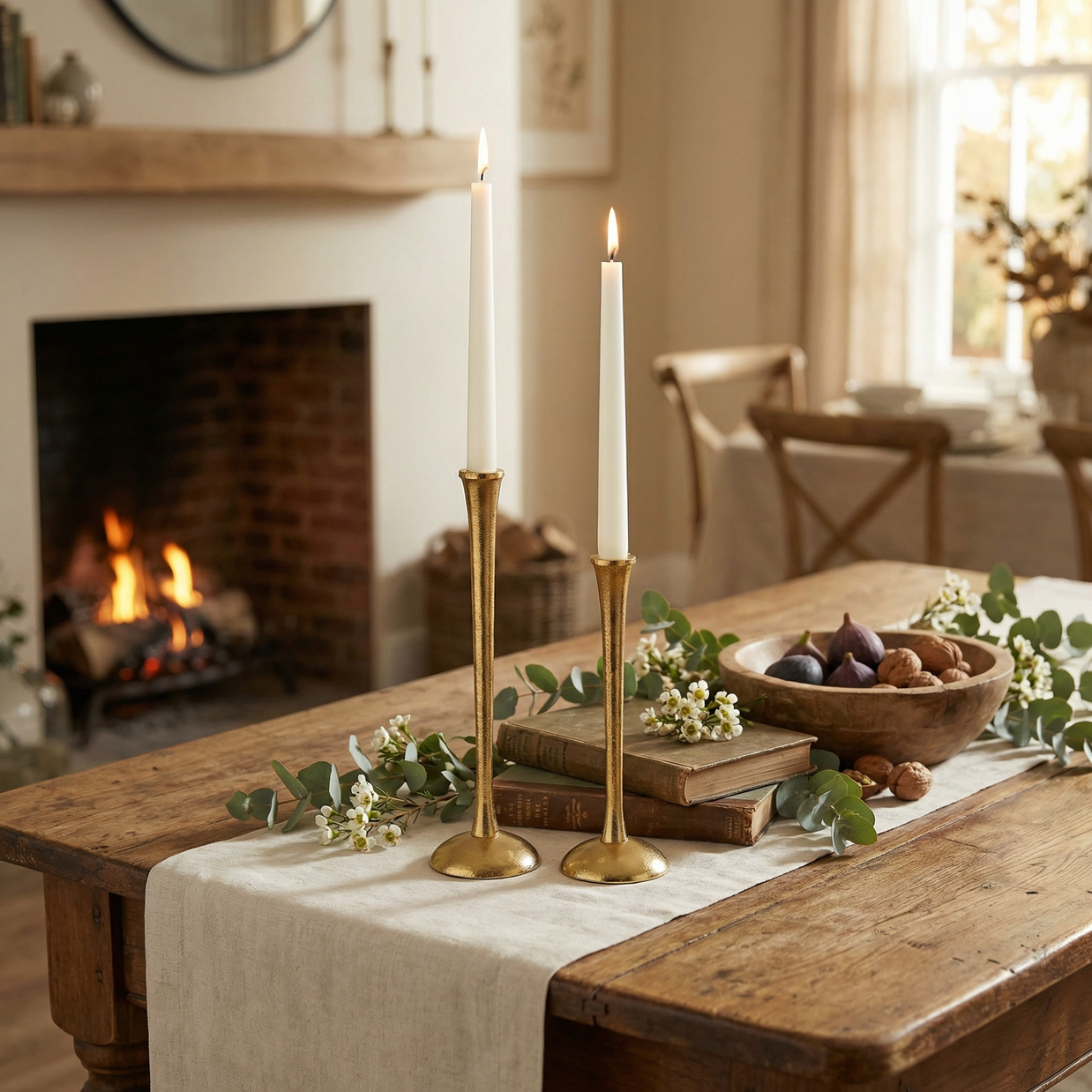Sleek Stem Brass Candle Stand Set