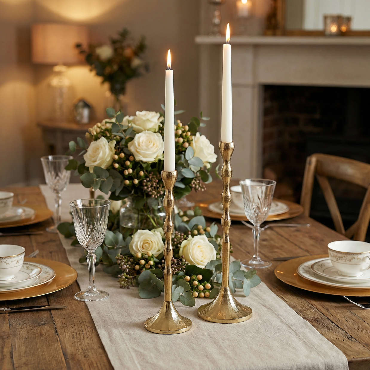 Sculpted Wave Gold Candle Holders