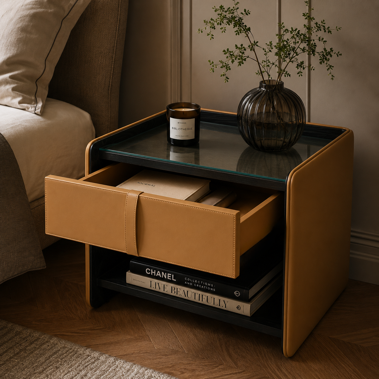 SIENNA Luxury Leather Bedside Table