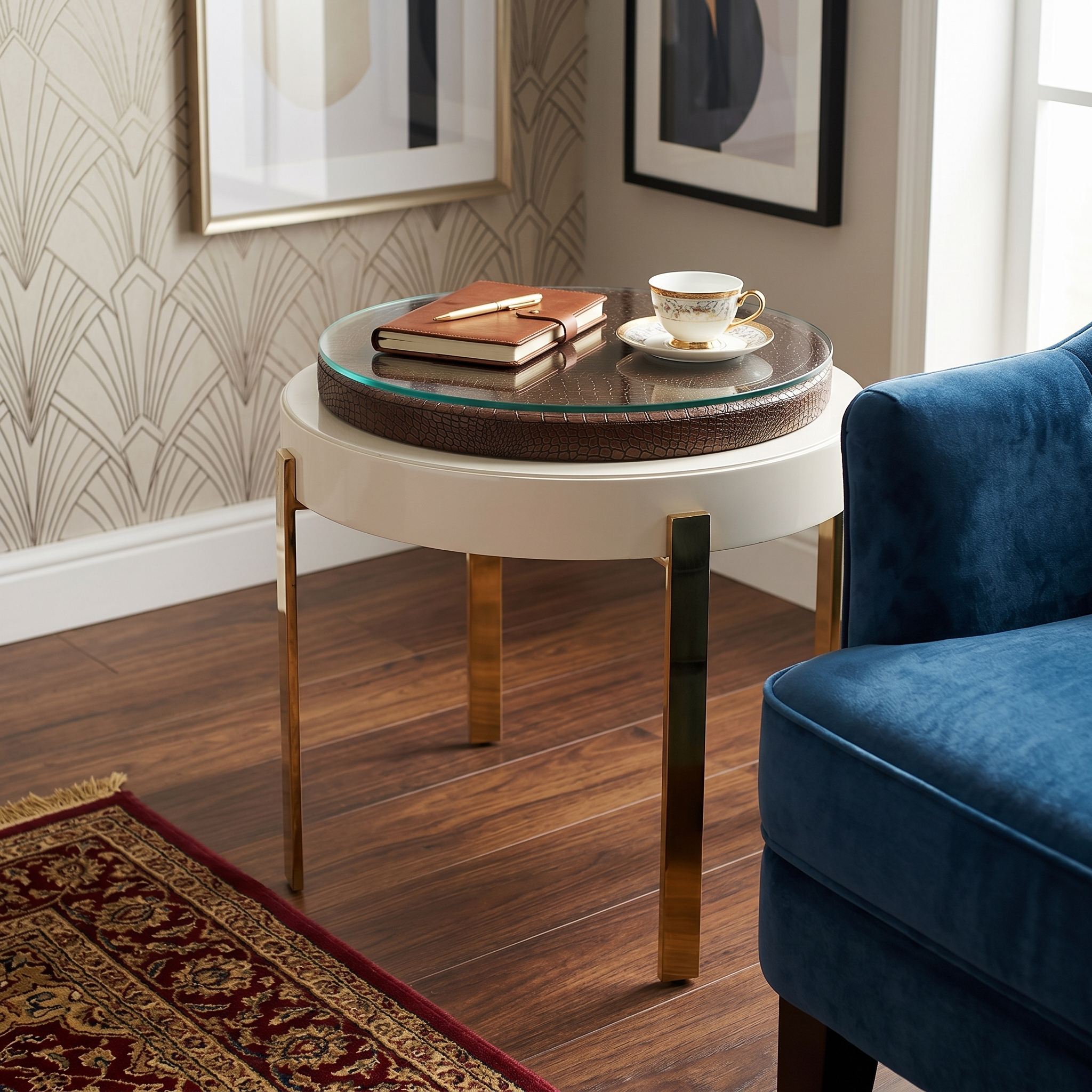 Luxor Crocodile-Embossed Glass Side Table