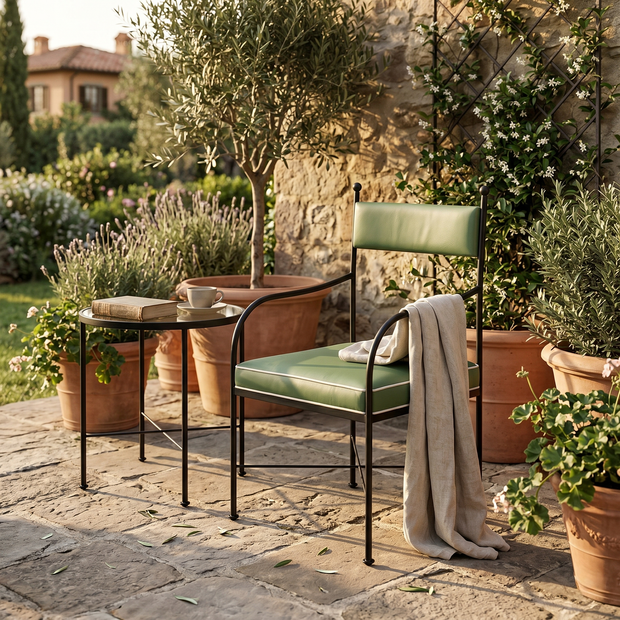 Florentine Iron with upholstery Outdoor Dining Chair