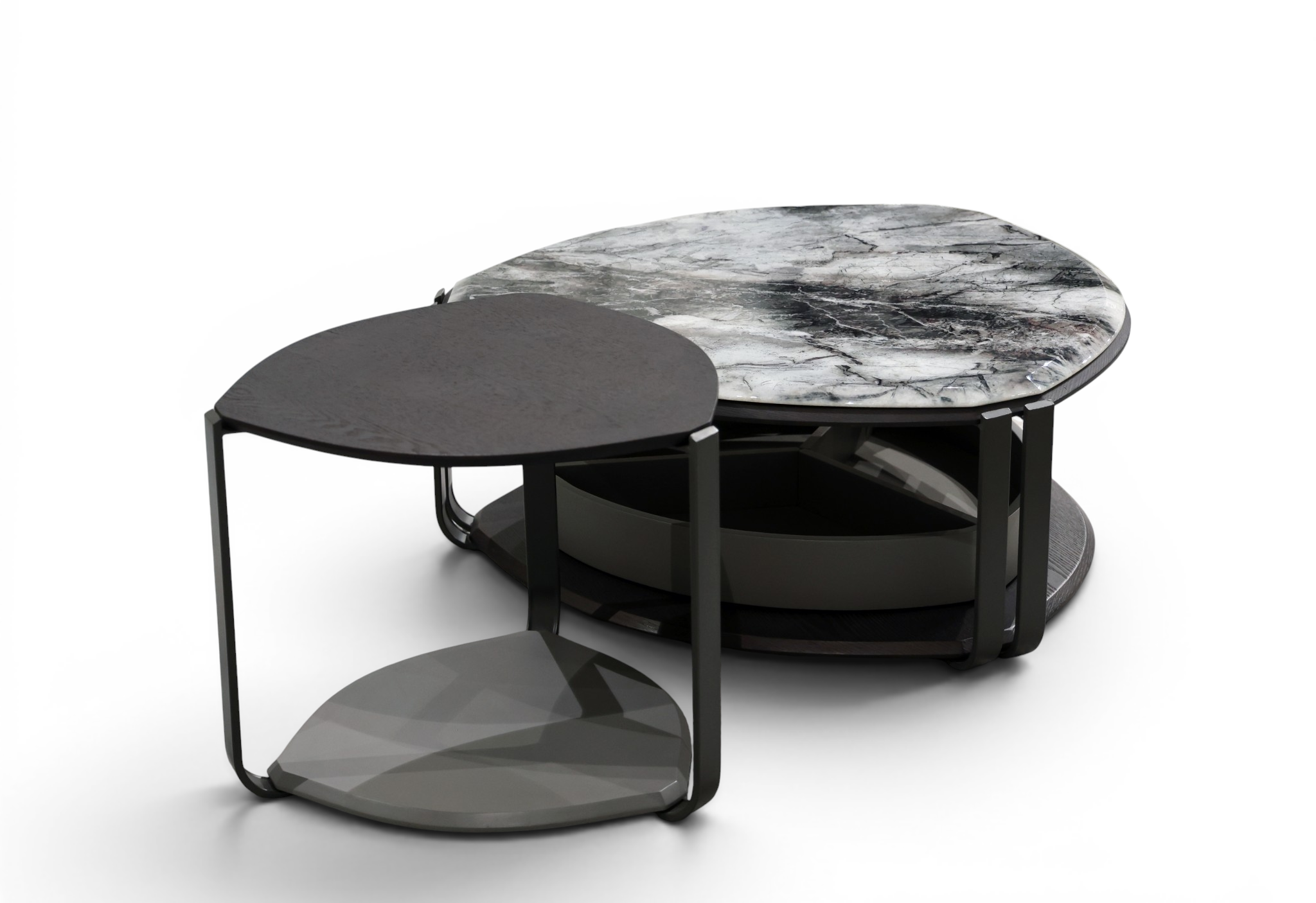 Organic Pebble Storage Coffee Table Duo