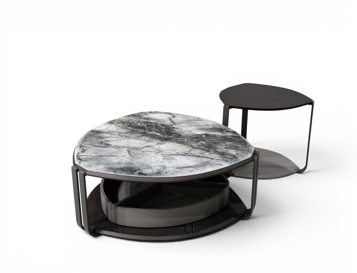 Organic Pebble Storage Coffee Table Duo