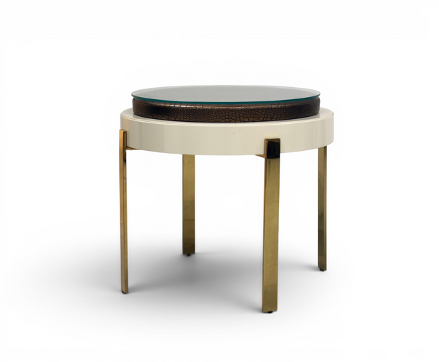 Luxor Crocodile-Embossed Glass Side Table