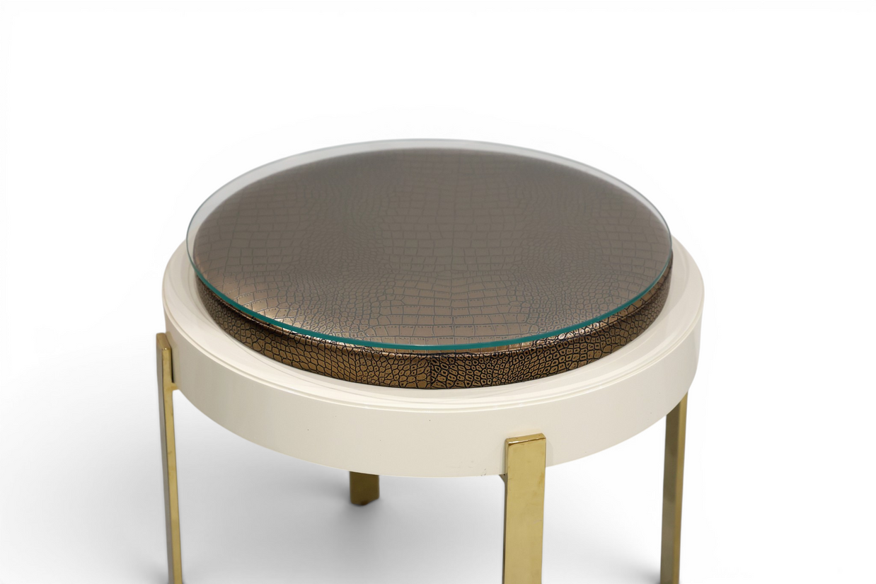 Luxor Crocodile-Embossed Glass Side Table