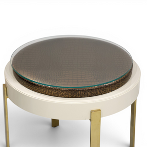 Luxor Crocodile-Embossed Glass Side Table