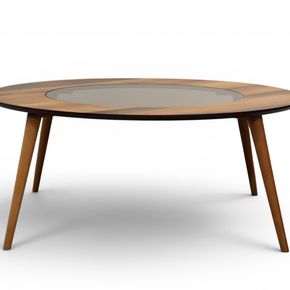 The Orbit Mid-Century Glass & Wood Coffee Table
