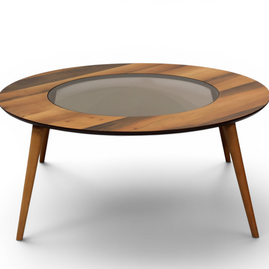 The Orbit Mid-Century Glass & Wood Coffee Table