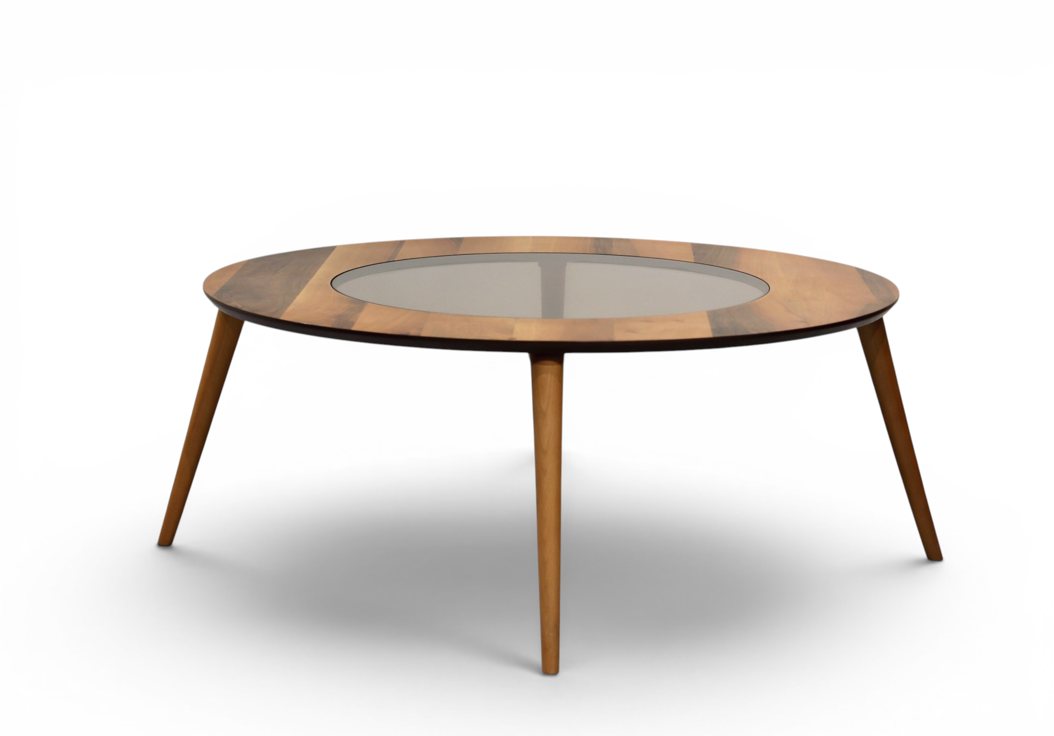 The Orbit Mid-Century Glass & Wood Coffee Table