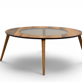 The Orbit Mid-Century Glass & Wood Coffee Table