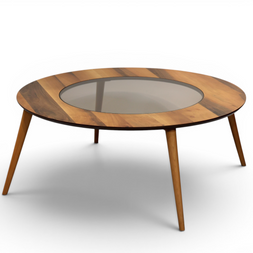 The Orbit Mid-Century Glass & Wood Coffee Table
