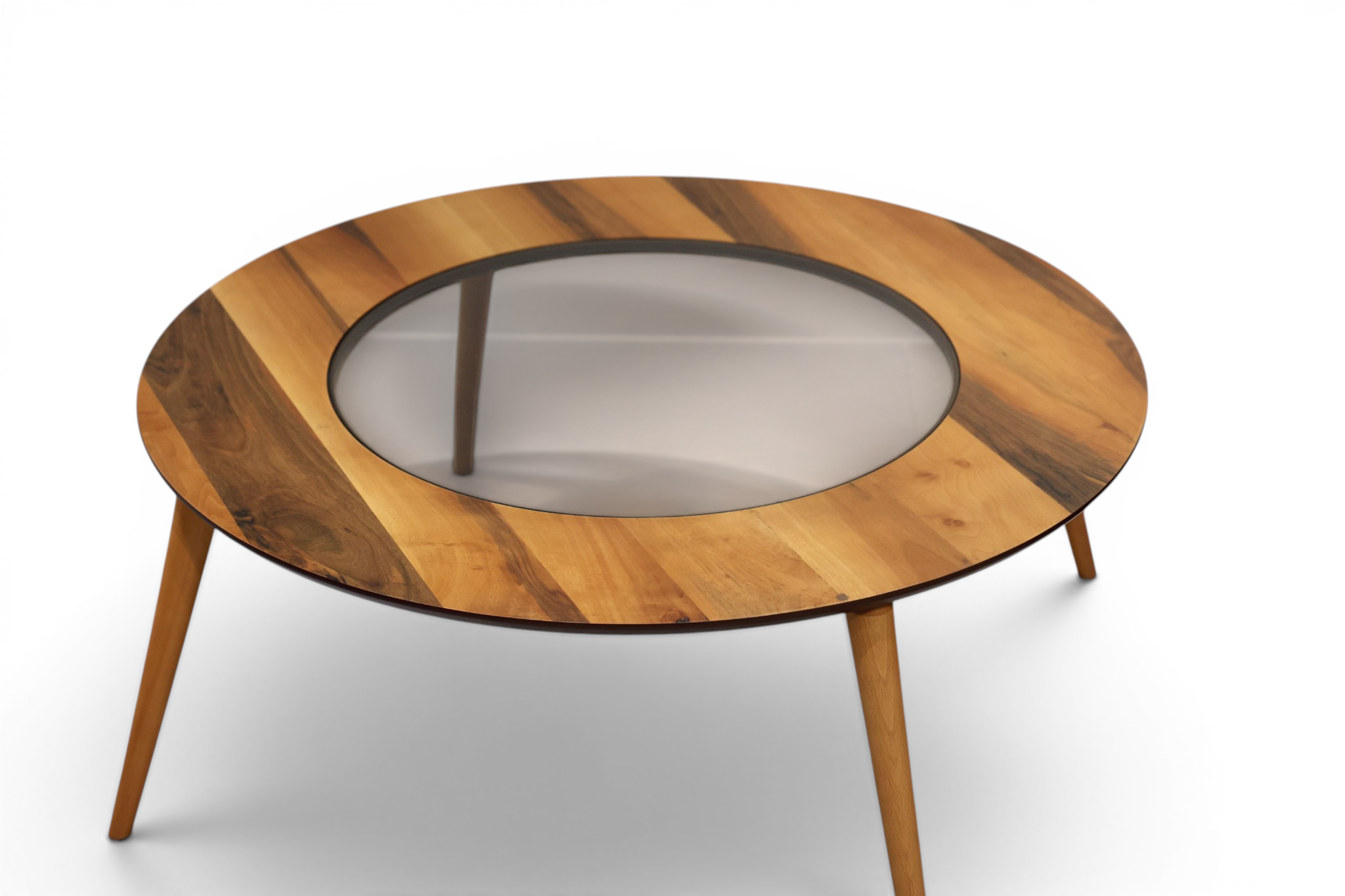 The Orbit Mid-Century Glass & Wood Coffee Table