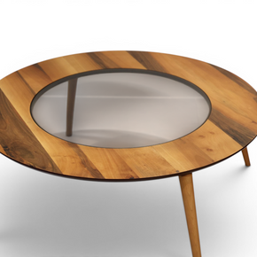 The Orbit Mid-Century Glass & Wood Coffee Table