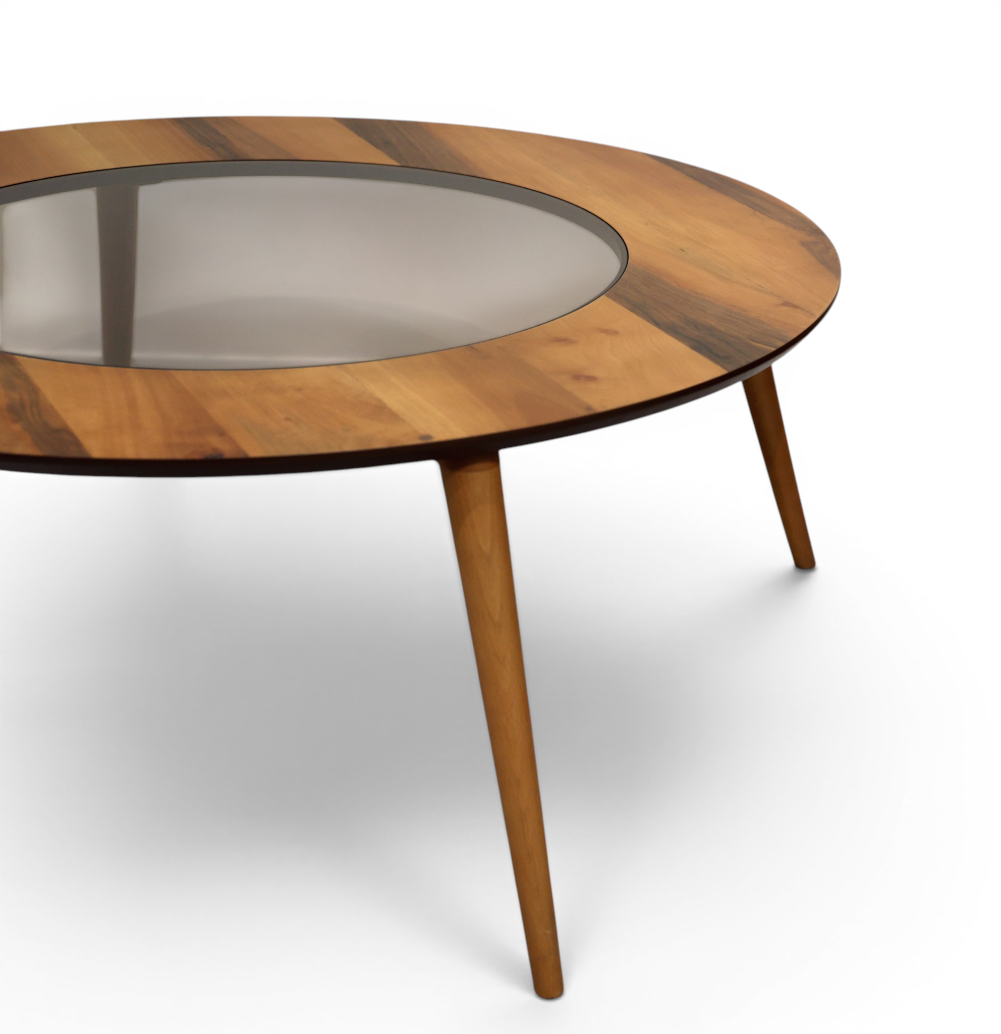 The Orbit Mid-Century Glass & Wood Coffee Table