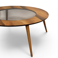 The Orbit Mid-Century Glass & Wood Coffee Table