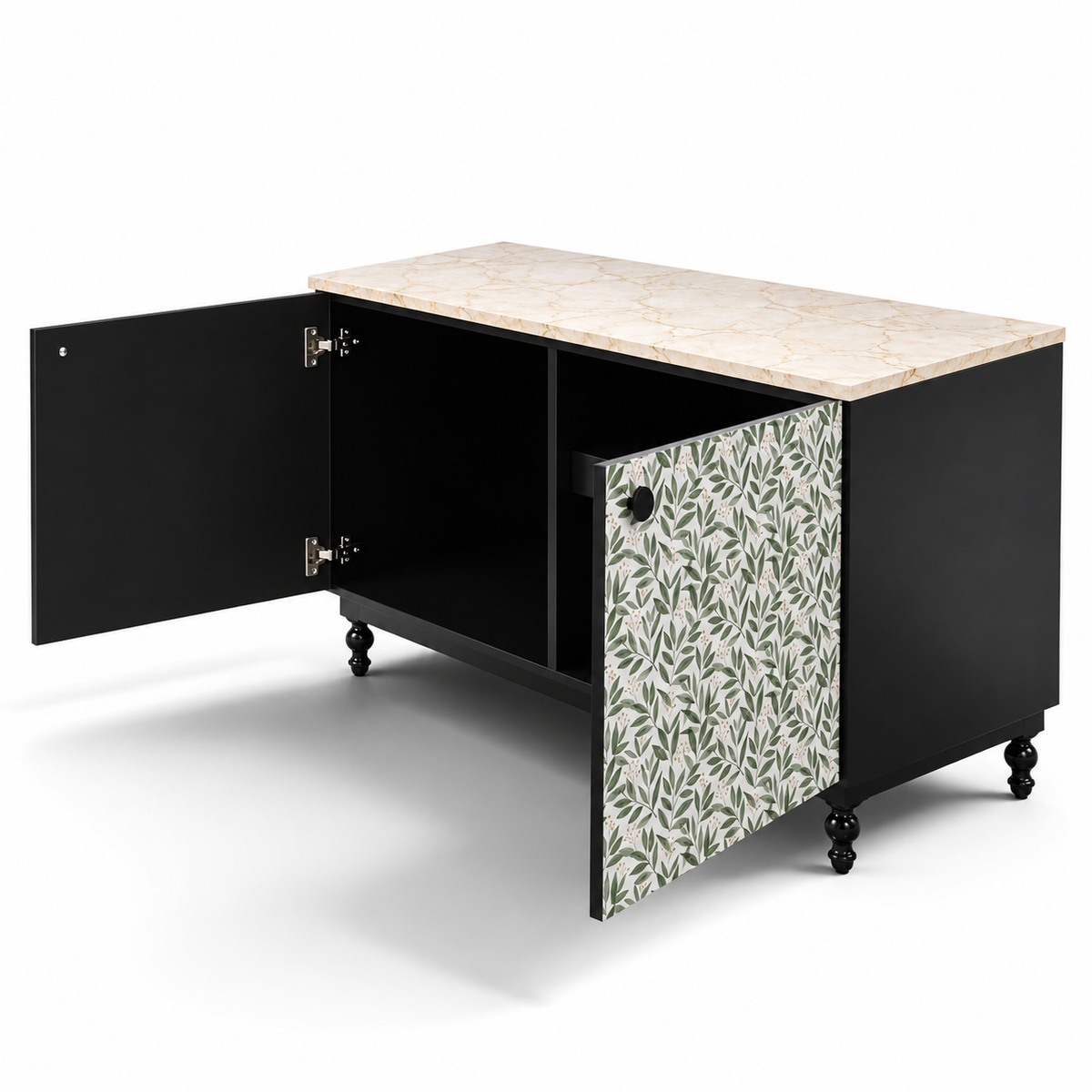 Verdura Bar Cabinet – Botanical Green & Marble Top