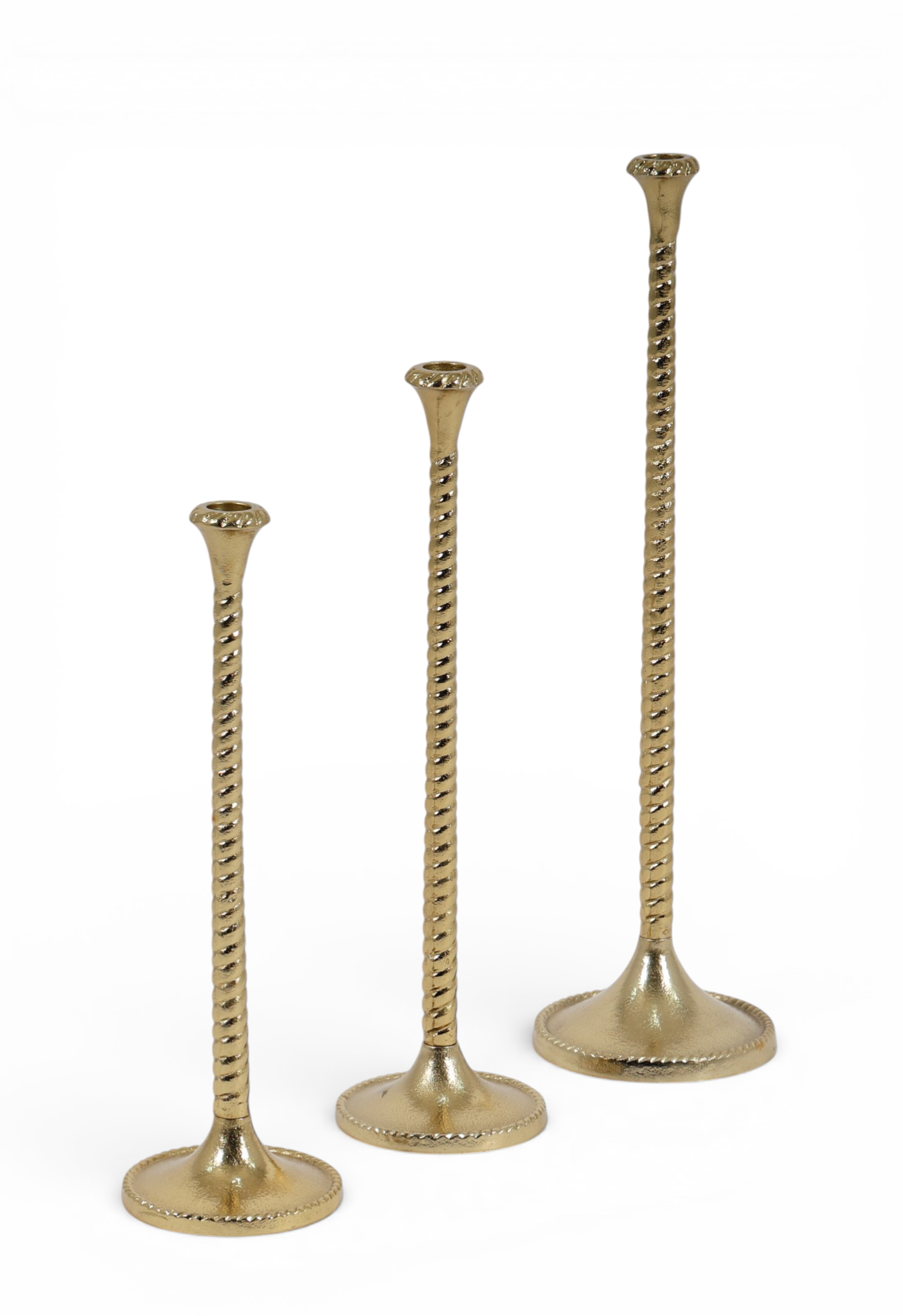 Twisted Stem Gold Candle Holder Set