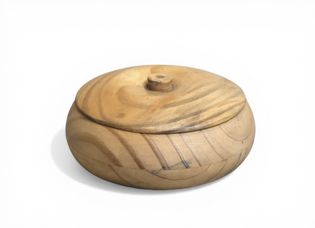 Rustic Wooden Storage Bowl with Lid