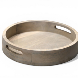 Round Wooden Serving Tray with Handles