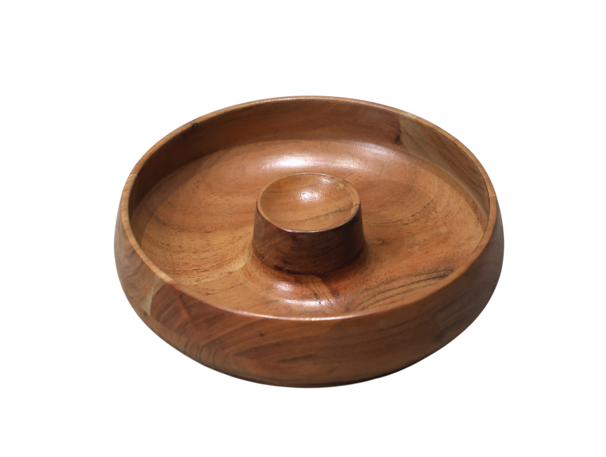 Wooden Snack Serving Tray with Center Holder