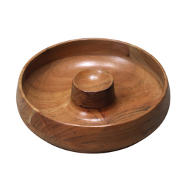 Wooden Snack Serving Tray with Center Holder