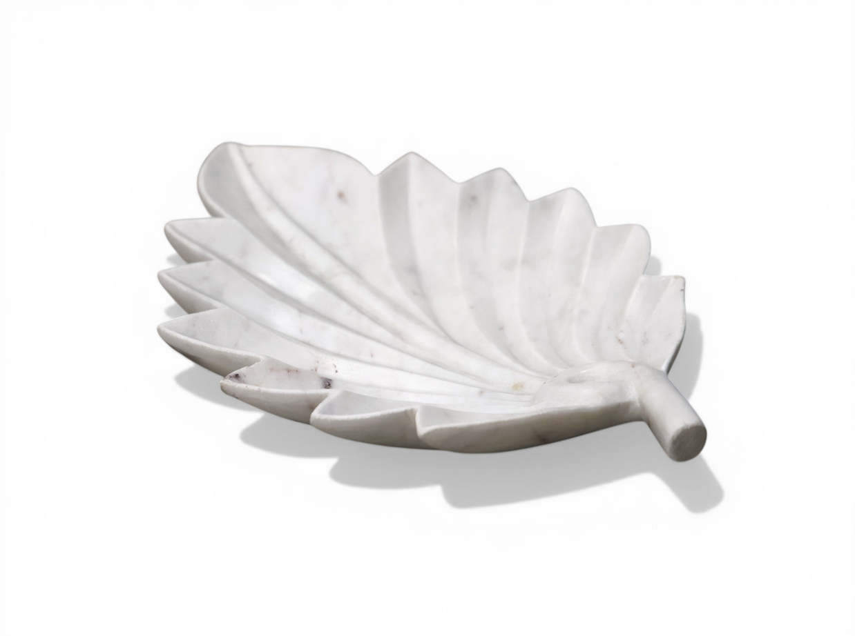 Sculpted Marble Leaf Platter