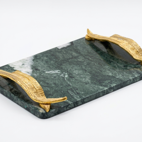 Green Marble Serving Tray with Gold Leaf Handles
