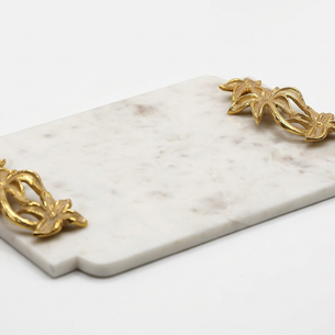 White Marble Serving Tray with Gold Handles