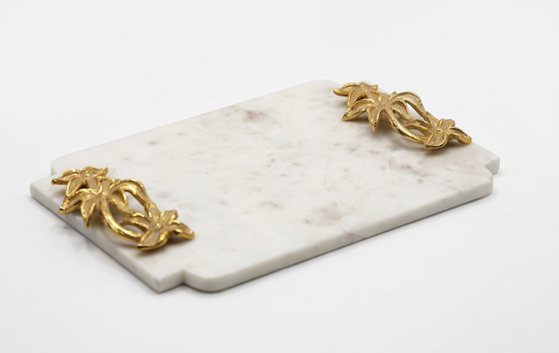 White Marble Serving Tray with Gold Handles