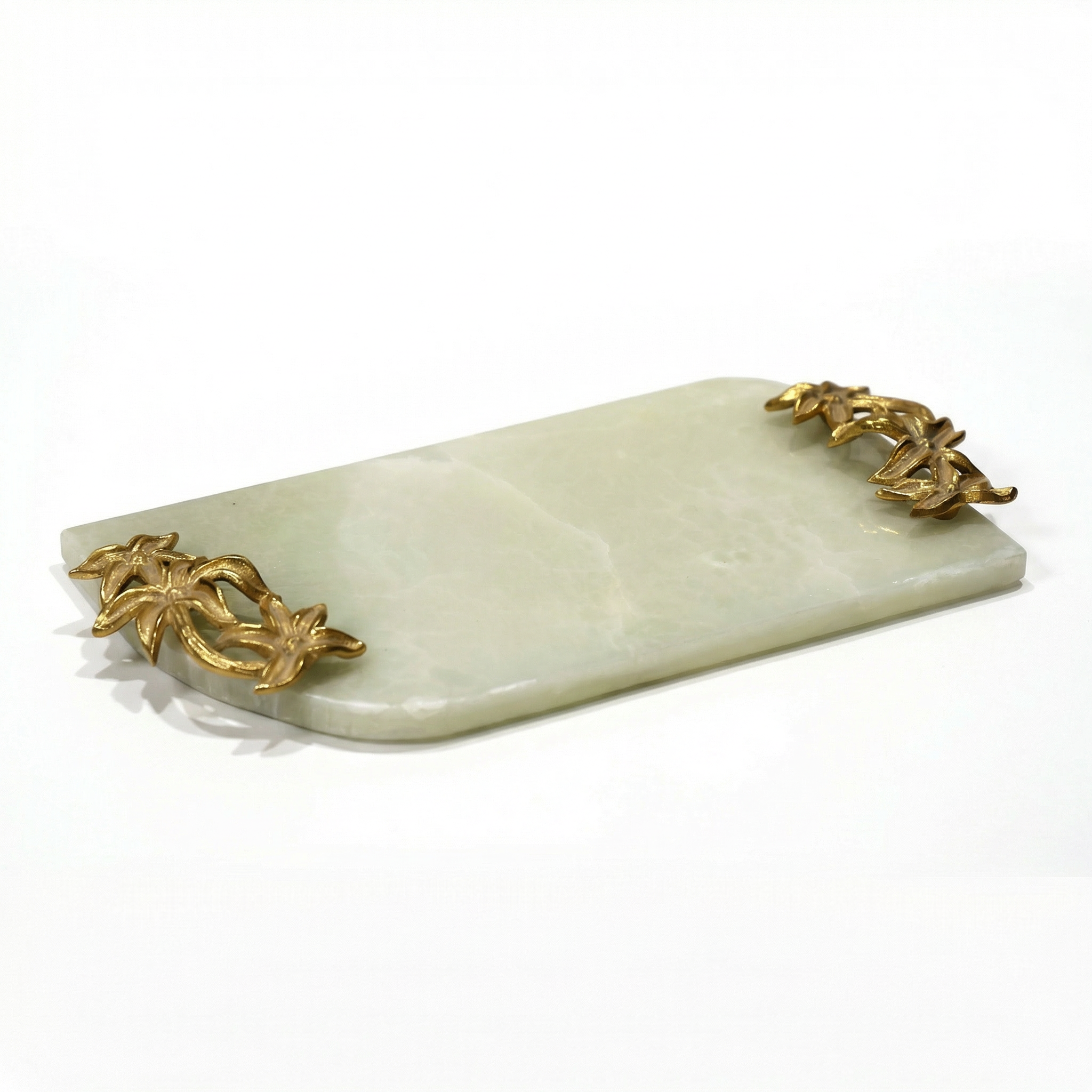 Onyx Marble Serving Tray with Gold Handles