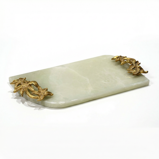 Onyx Marble Serving Tray with Gold Handles