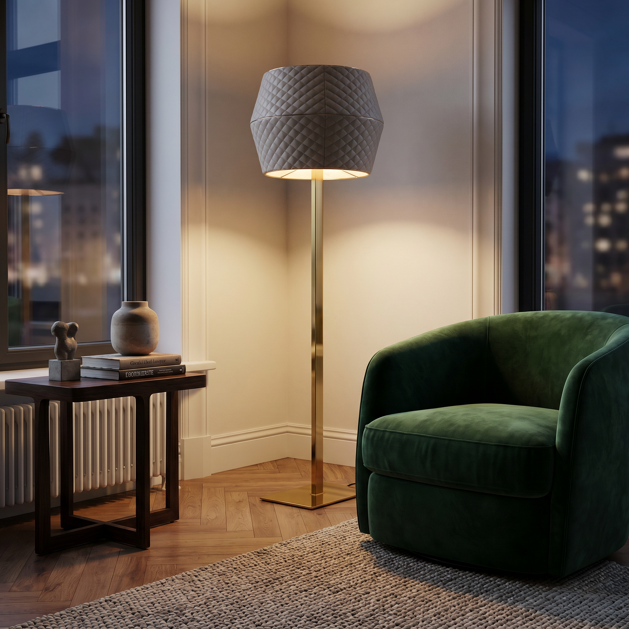 Lumina Quilted Leather & Metal Floor Lamp